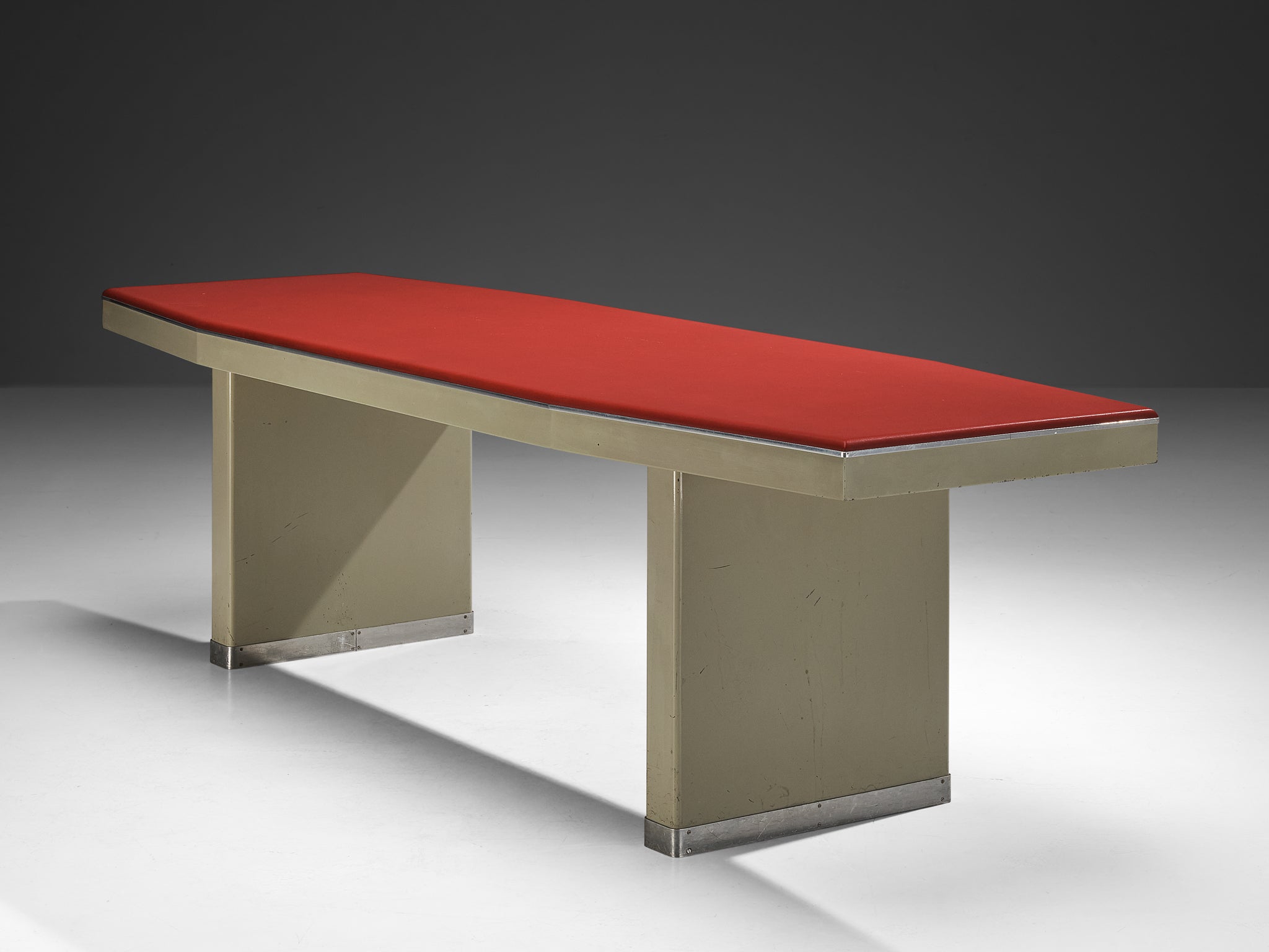 1950s Industrial Italian Dining Table with Red Top and Light Grey Frame Tables Morentz