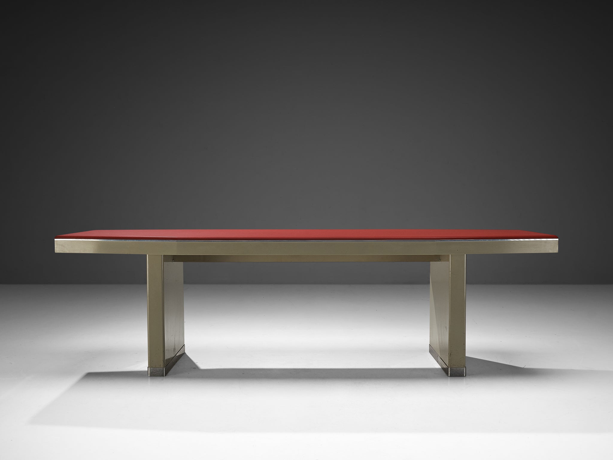 1950s Industrial Italian Dining Table with Red Top and Light Grey Frame Tables Morentz