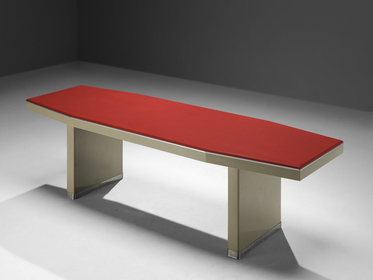1950s Industrial Italian Dining Table with Red Top and Light Grey Frame Tables Morentz