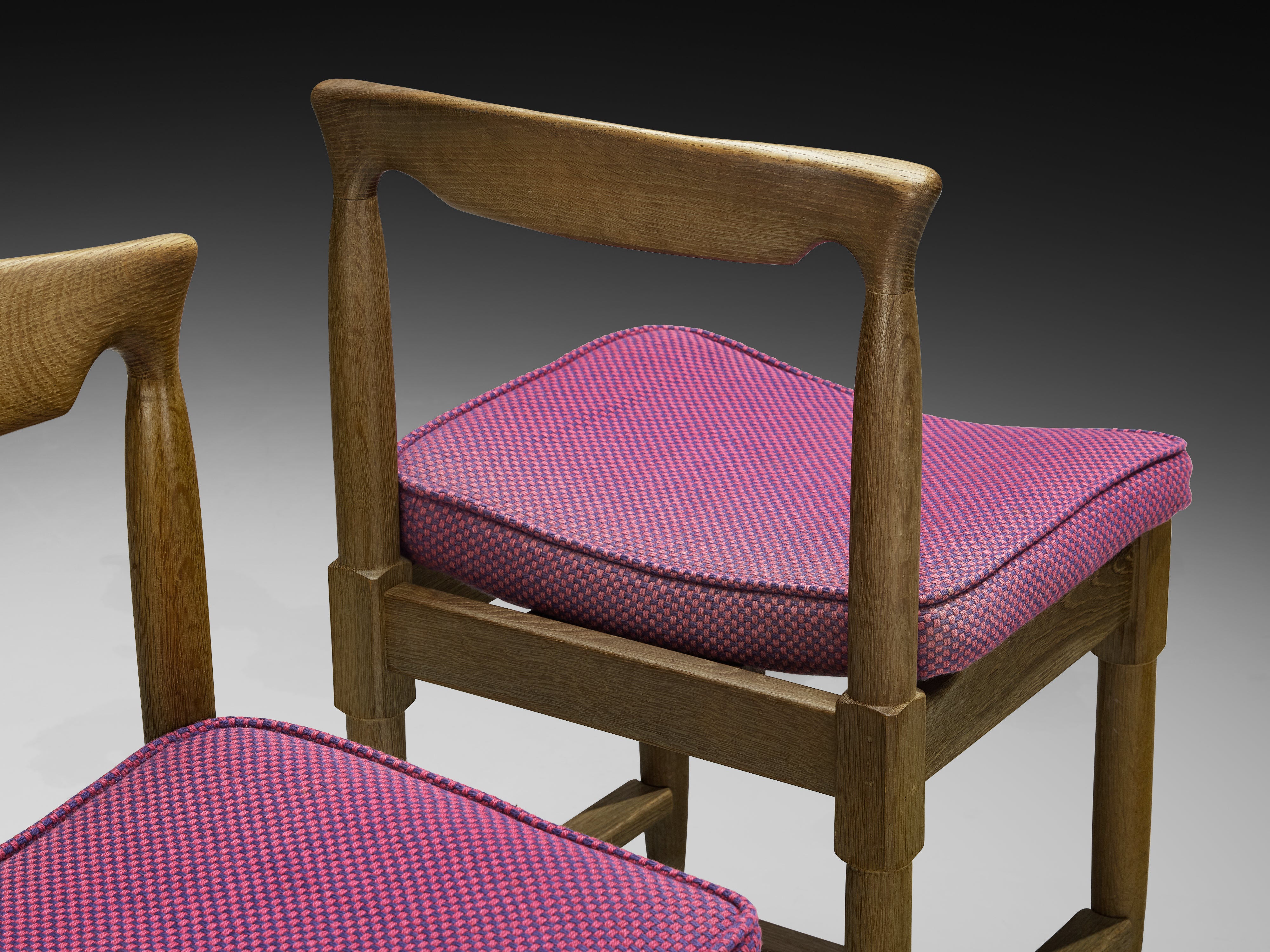 Guillerme & Chambron Set of Five Dining Chairs in Oak and Purple Wool Seating Morentz