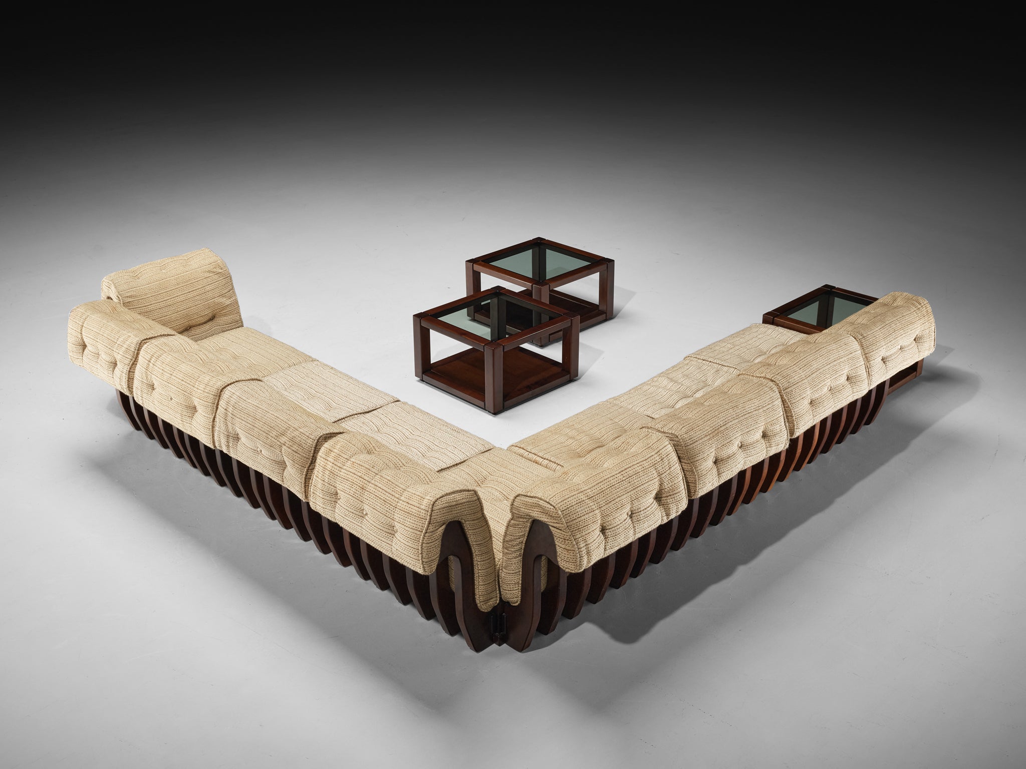 Luciano Frigerio 'Can Can' Sectional Sofa with Side Tables in Dark Wood Seating Morentz