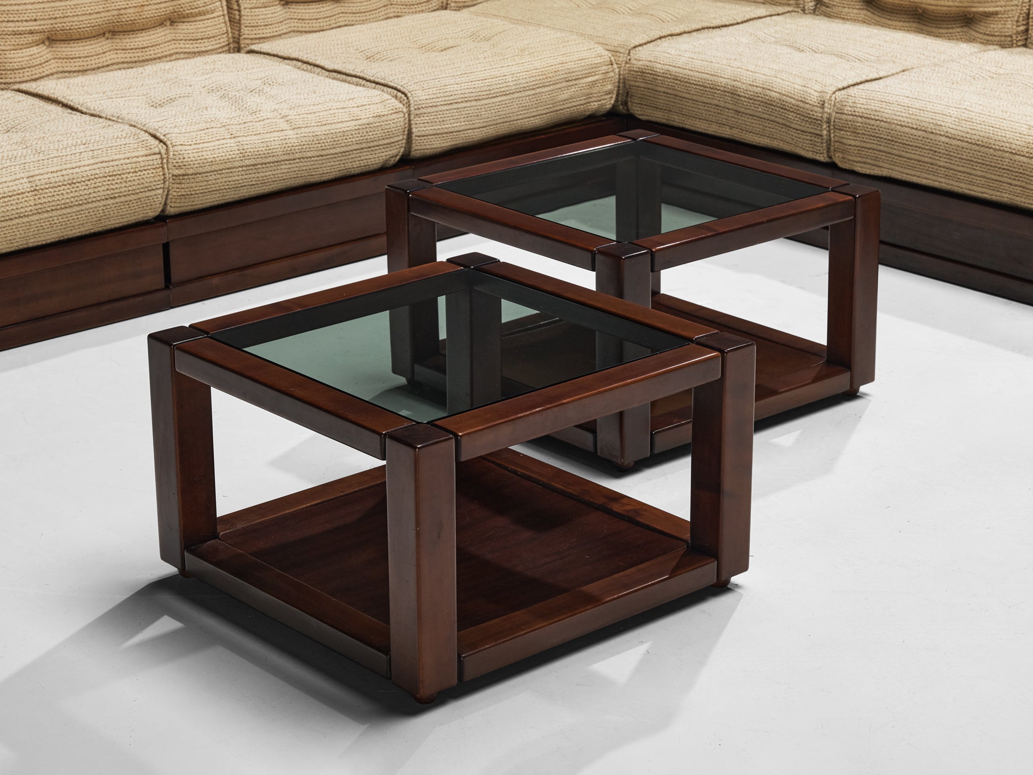 Luciano Frigerio 'Can Can' Sectional Sofa with Side Tables in Dark Wood Seating Morentz