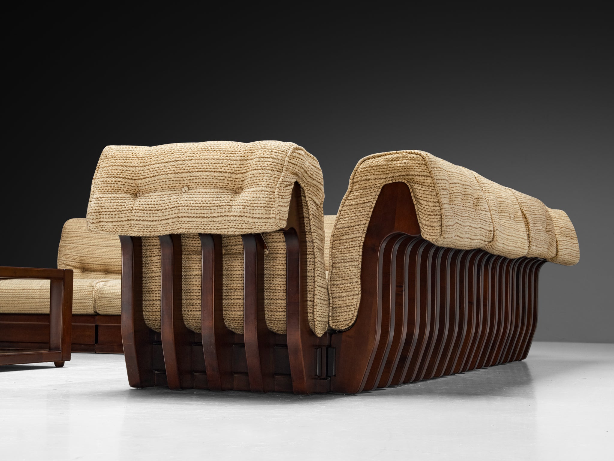 Luciano Frigerio 'Can Can' Sectional Sofa with Side Tables in Dark Wood Seating Morentz