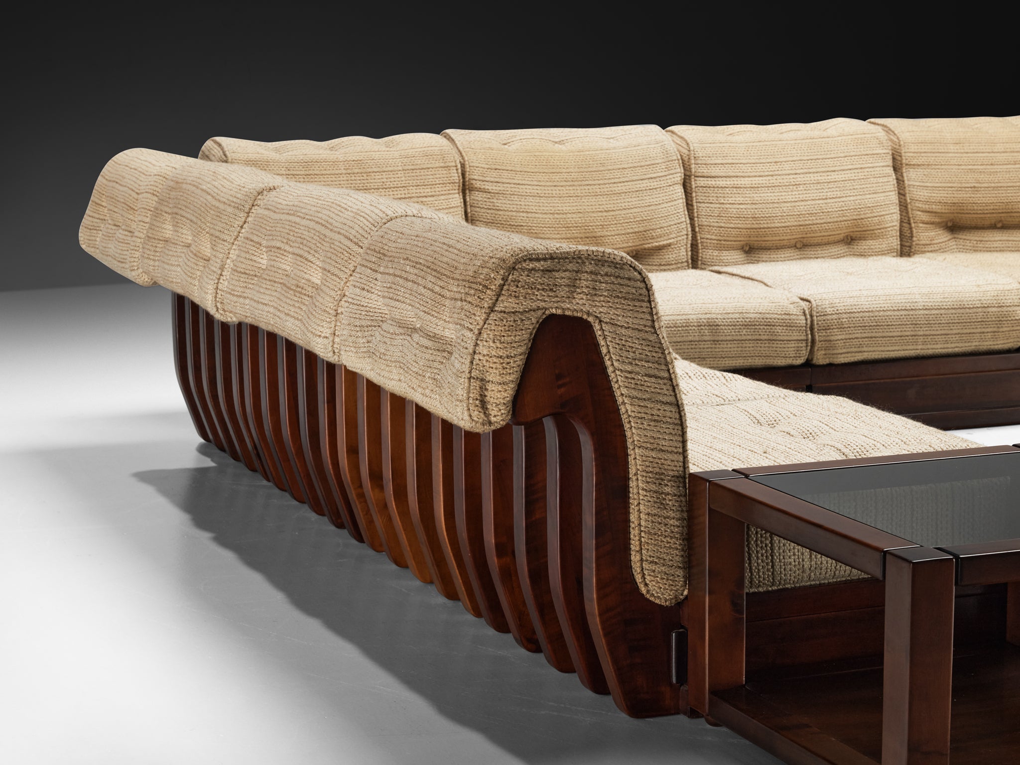 Luciano Frigerio 'Can Can' Sectional Sofa with Side Tables in Dark Woo