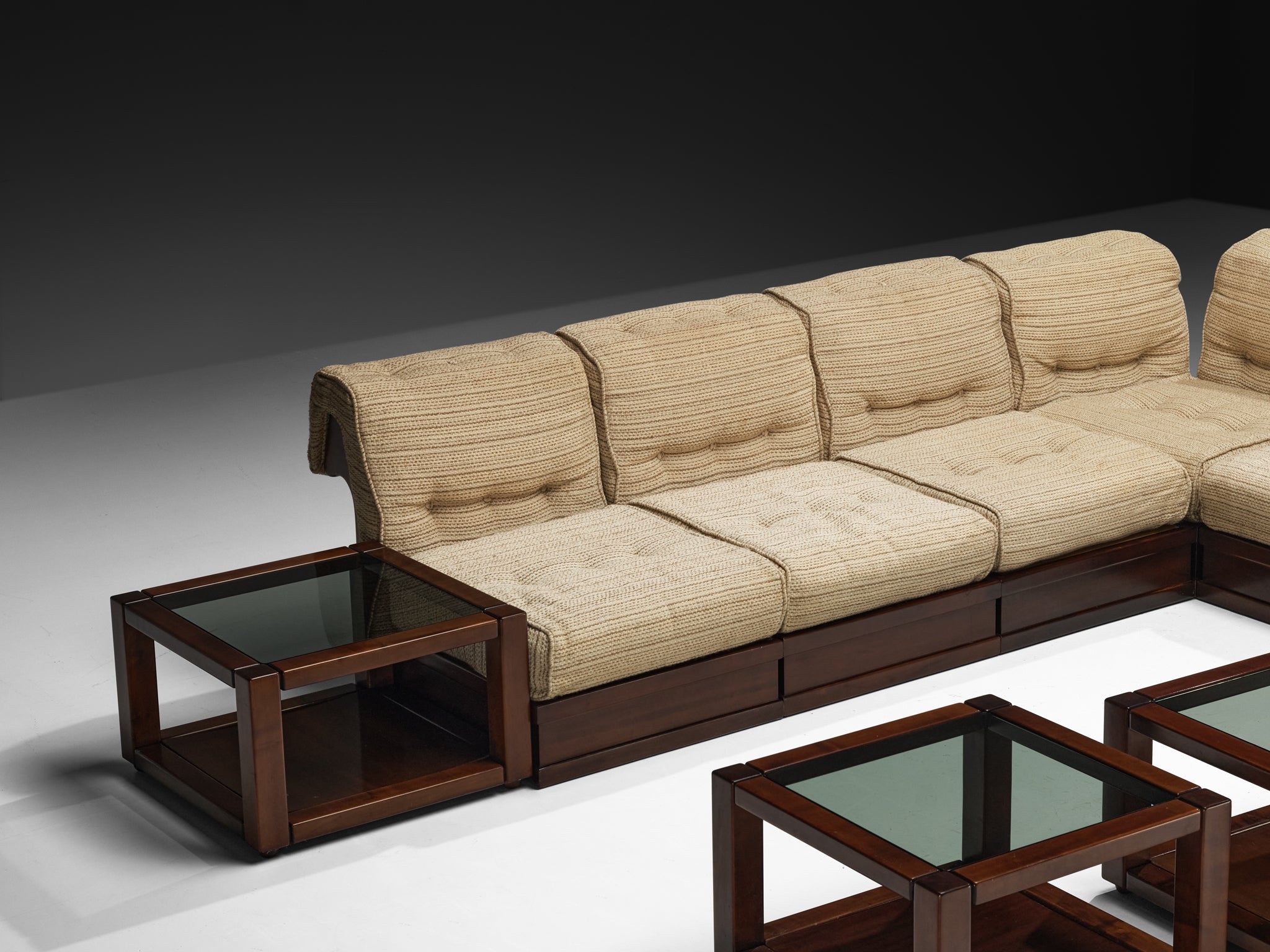 Luciano Frigerio 'Can Can' Sectional Sofa with Side Tables in Dark Wood Seating Morentz