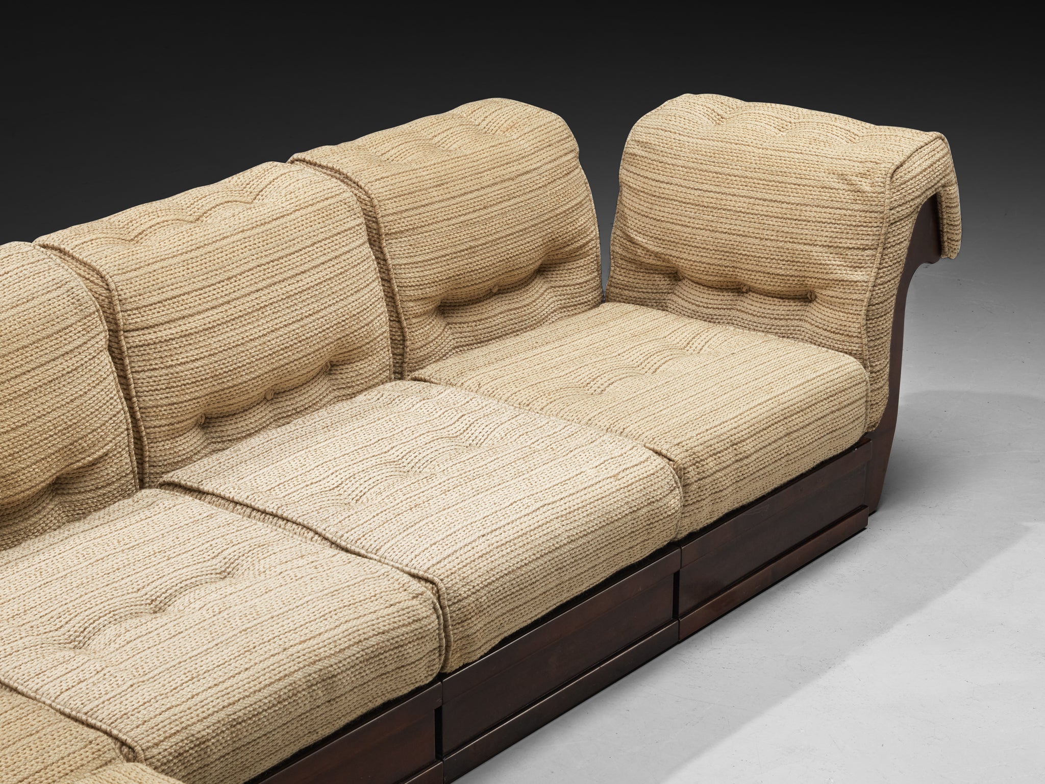 Luciano Frigerio 'Can Can' Sectional Sofa with Side Tables in Dark Wood Seating Morentz