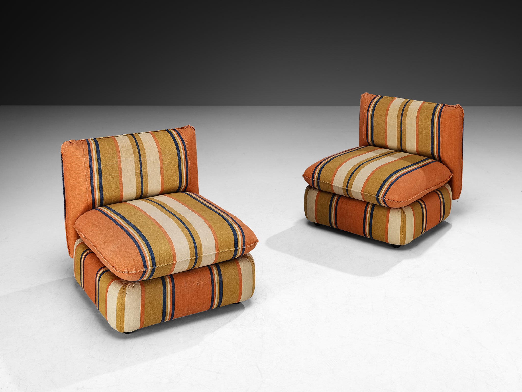 IPE Cavalli Italian Pair of Lounge Chairs in Colorful Striped Fabric Seating Morentz