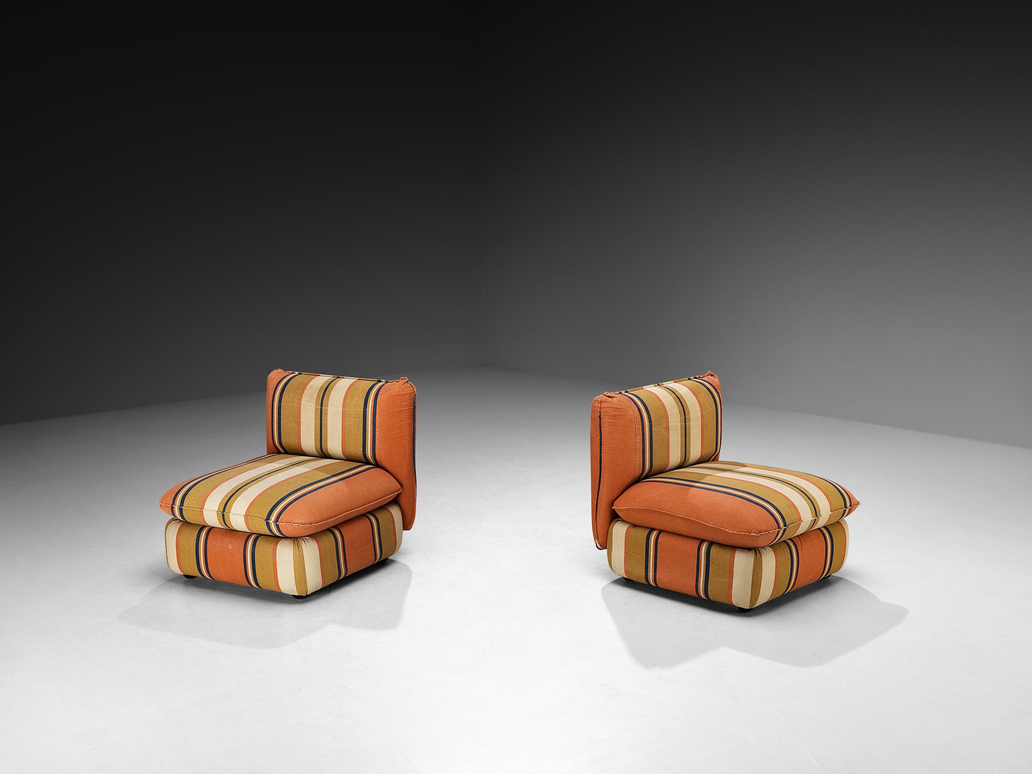 IPE Cavalli Italian Pair of Lounge Chairs in Colorful Striped Fabric Seating Morentz