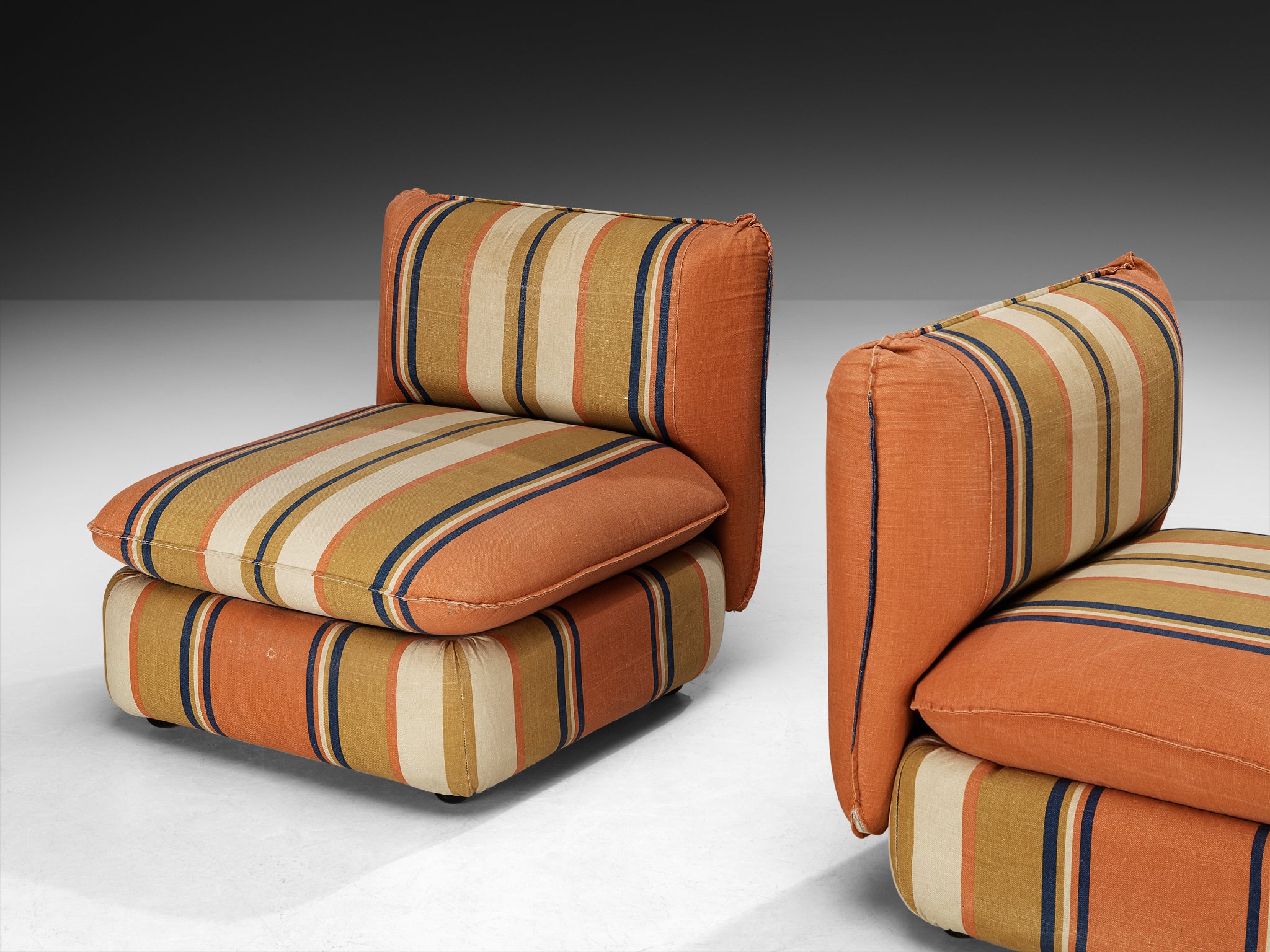 IPE Cavalli Italian Pair of Lounge Chairs in Colorful Striped Fabric Seating Morentz