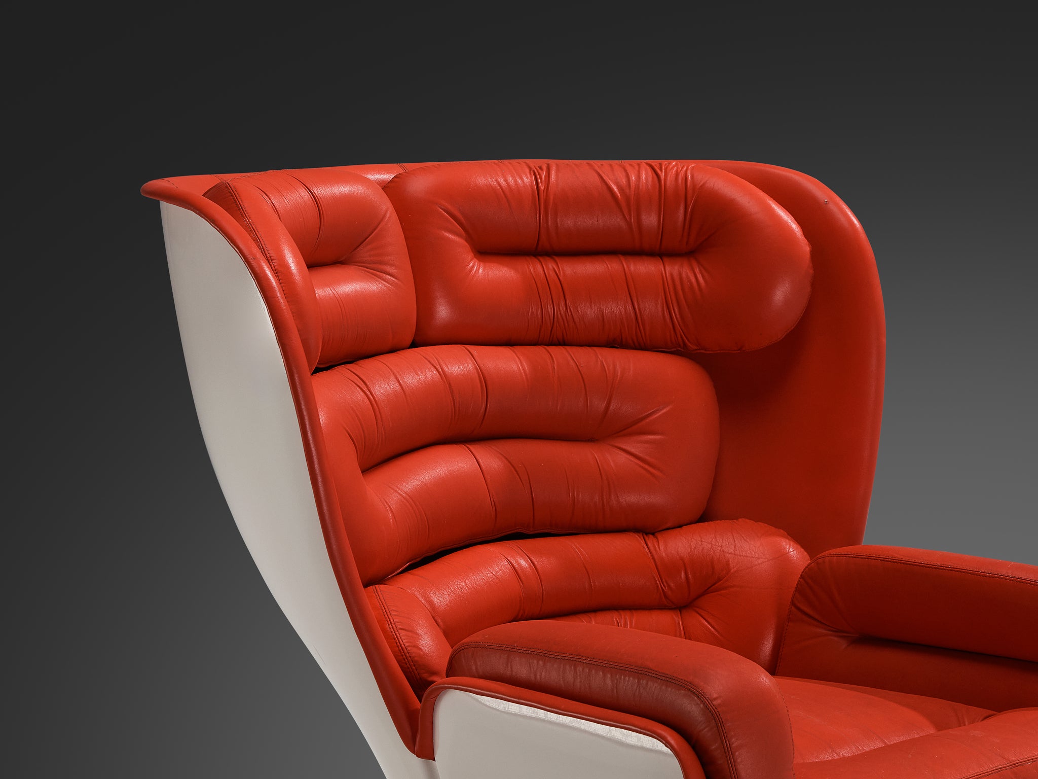 Joe Colombo for Comfort 'Elda' Lounge Chair in Red Leather and Fibergl