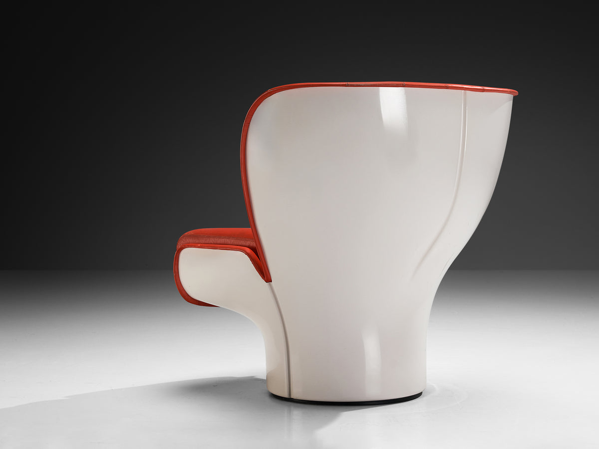 Joe Colombo for Comfort 'Elda' Lounge Chairs in Red Leather and Fiberglass Seating Morentz
