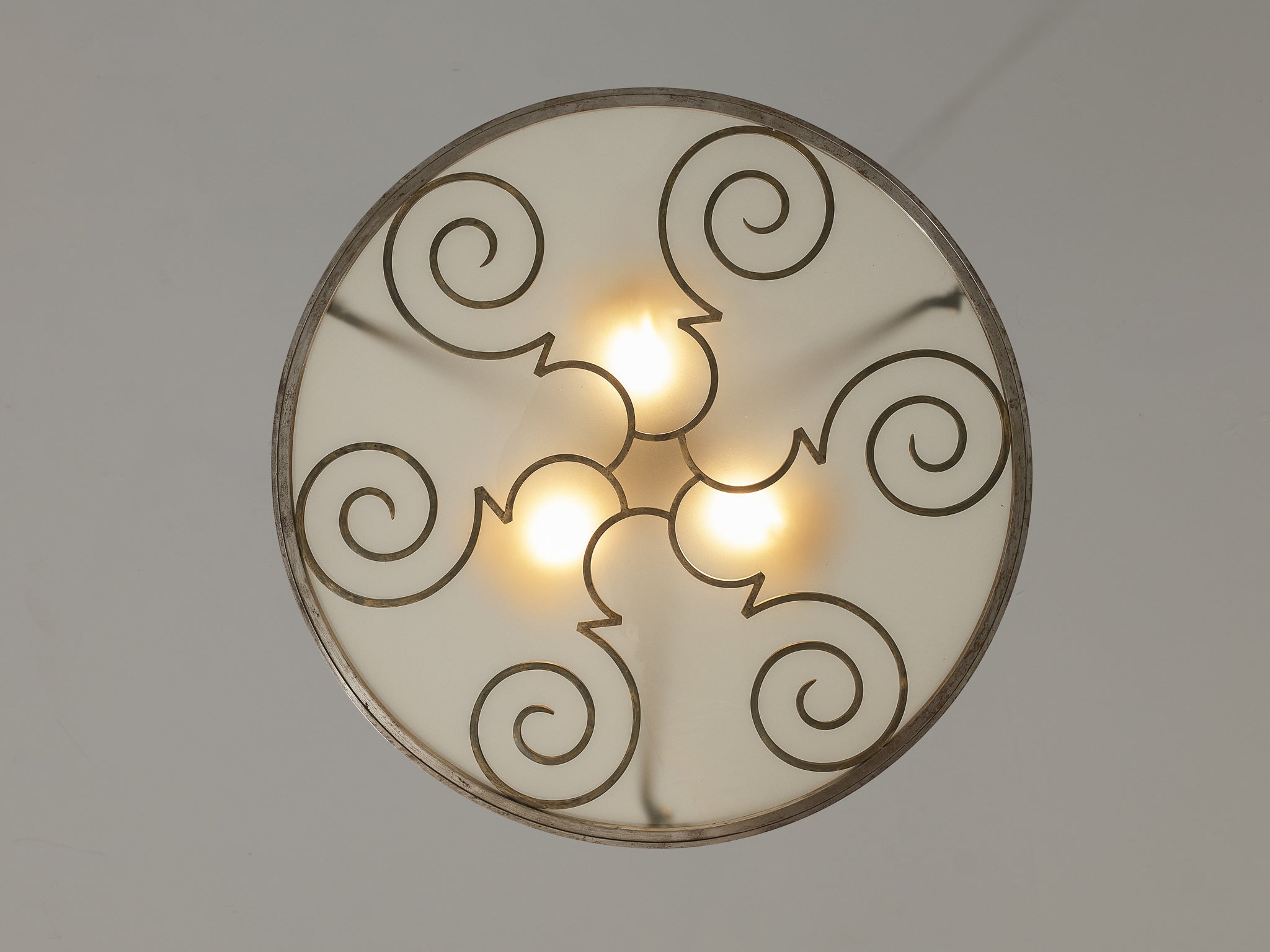 Lars Holmström for Arvika Konsthantverk Art Deco Ceiling Light in Steel and Brass Lighting Morentz