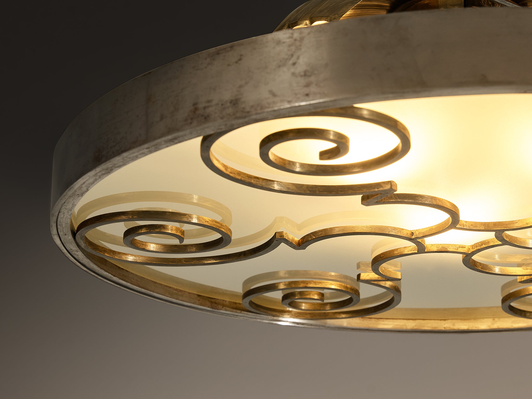 Lars Holmström for Arvika Konsthantverk Art Deco Ceiling Light in Steel and Brass Lighting Morentz