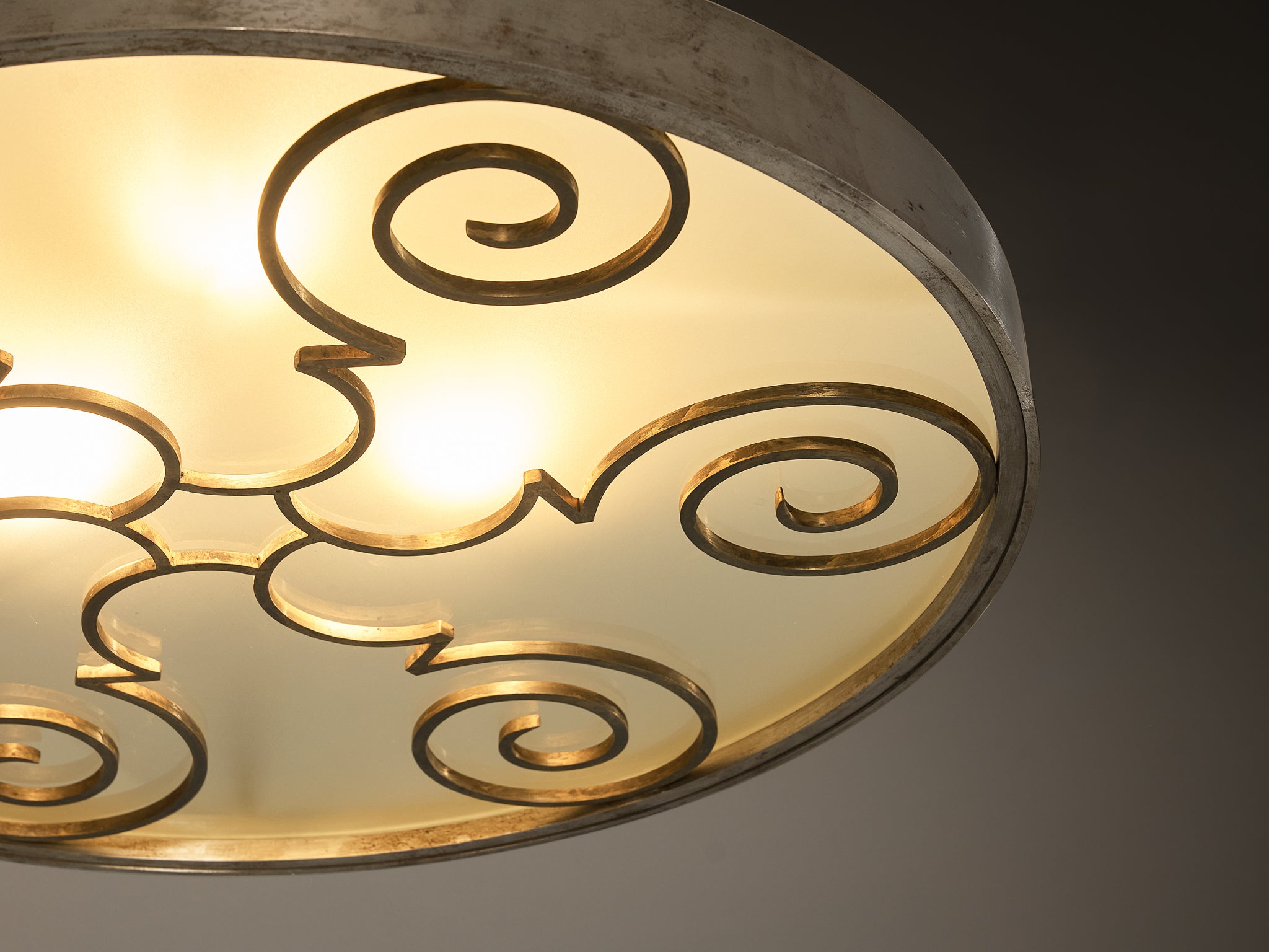 Lars Holmström for Arvika Konsthantverk Art Deco Ceiling Light in Steel and Brass Lighting Morentz