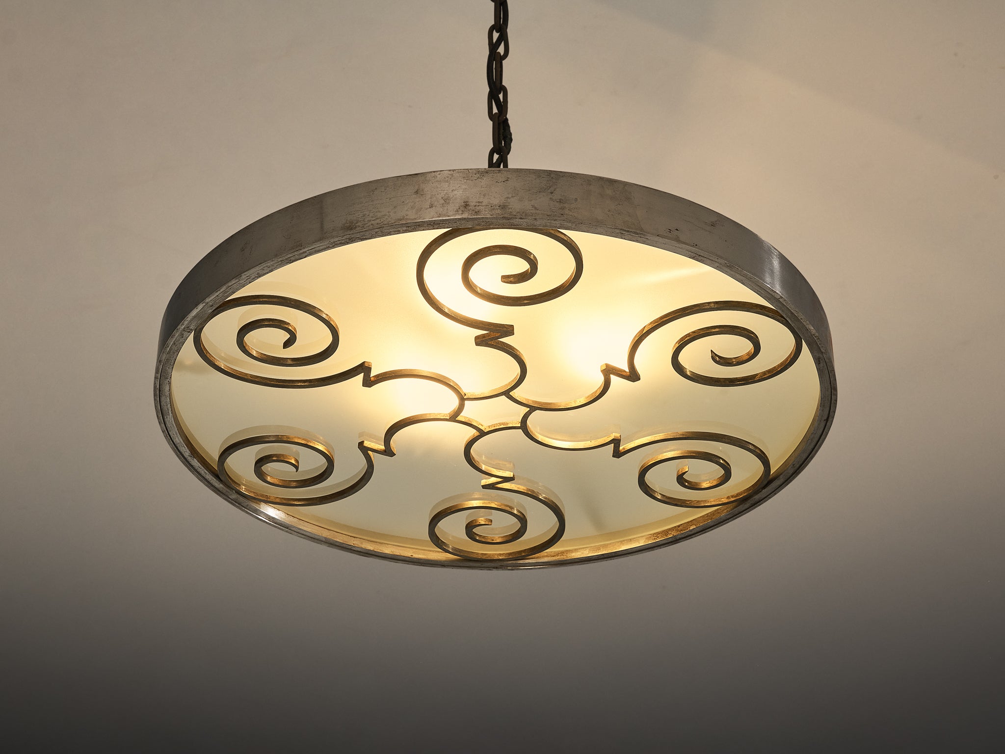 Lars Holmström for Arvika Konsthantverk Art Deco Ceiling Light in Steel and Brass Lighting Morentz