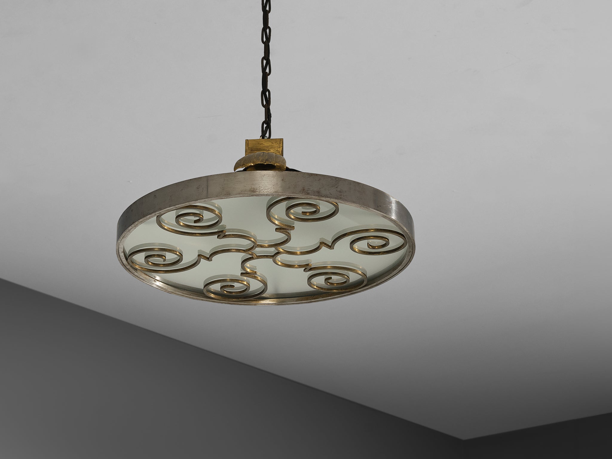 Lars Holmström for Arvika Konsthantverk Art Deco Ceiling Light in Steel and Brass Lighting Morentz