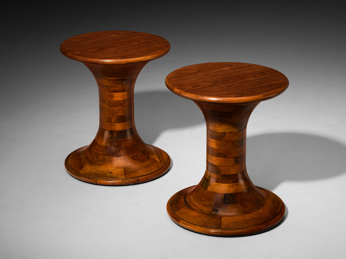 Pair of Sculptural Side Tables in Caramel Colored Walnut Wood Tables Morentz