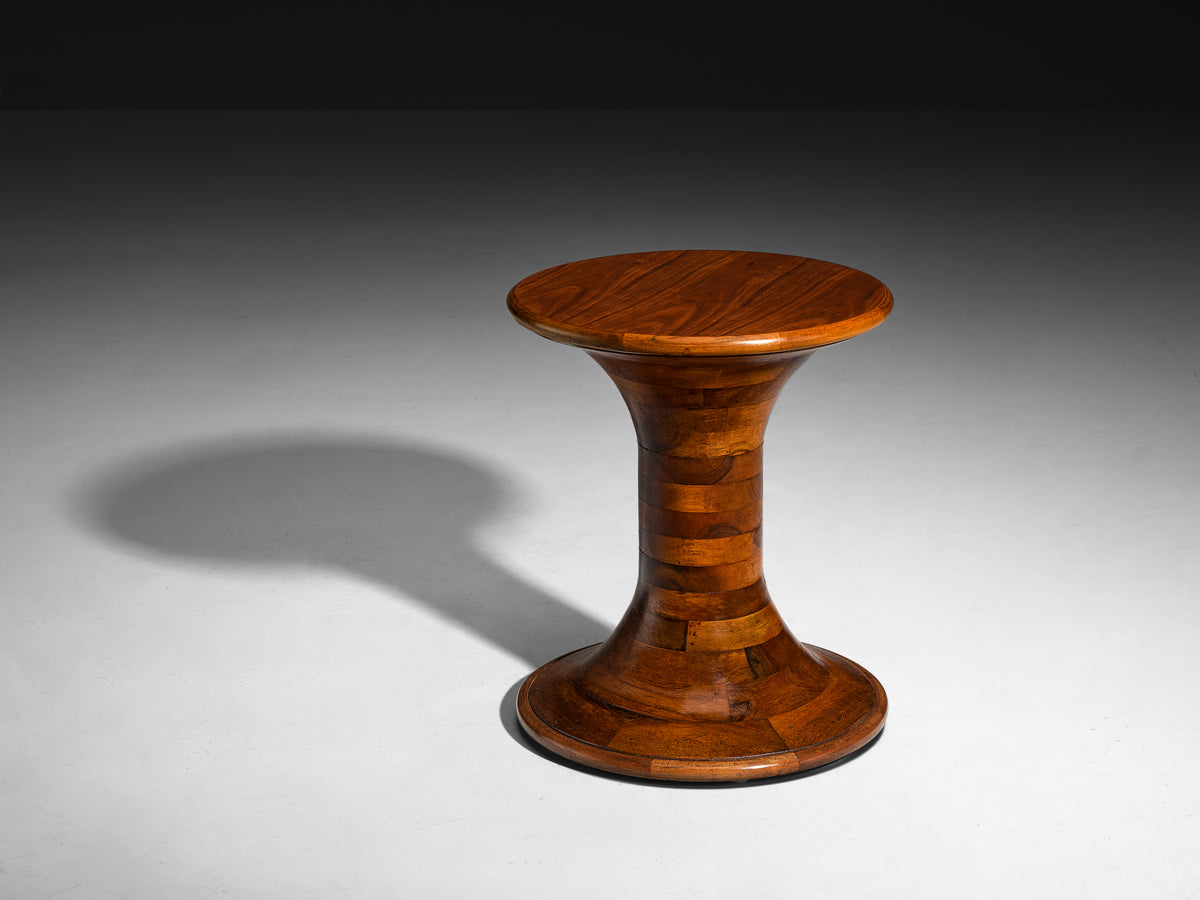 Pair of Sculptural Side Tables in Caramel Colored Walnut Wood Tables Morentz