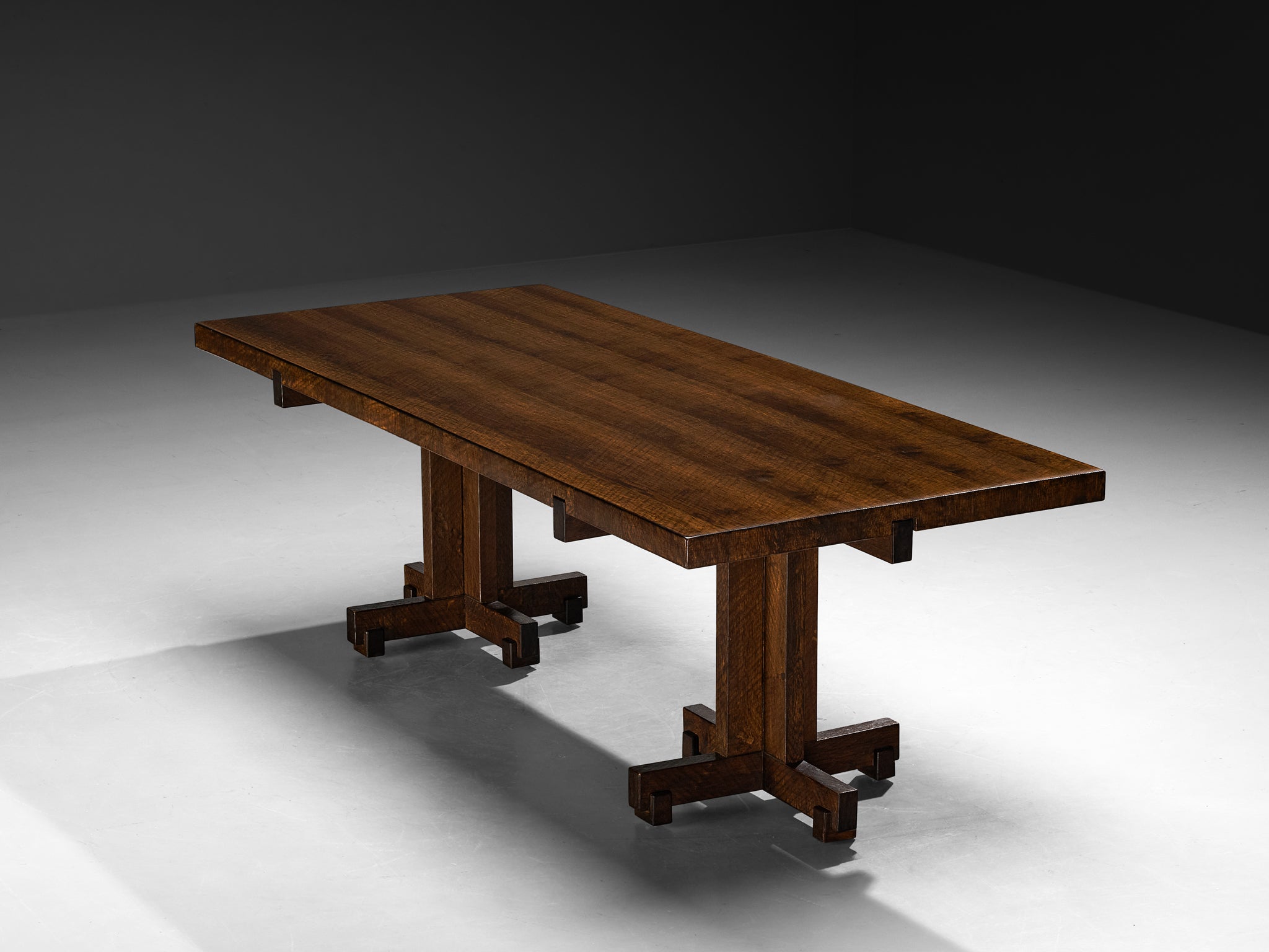 Giuseppe Rivadossi Dining Table in Oak with Cross Shaped Double Base Tables Morentz