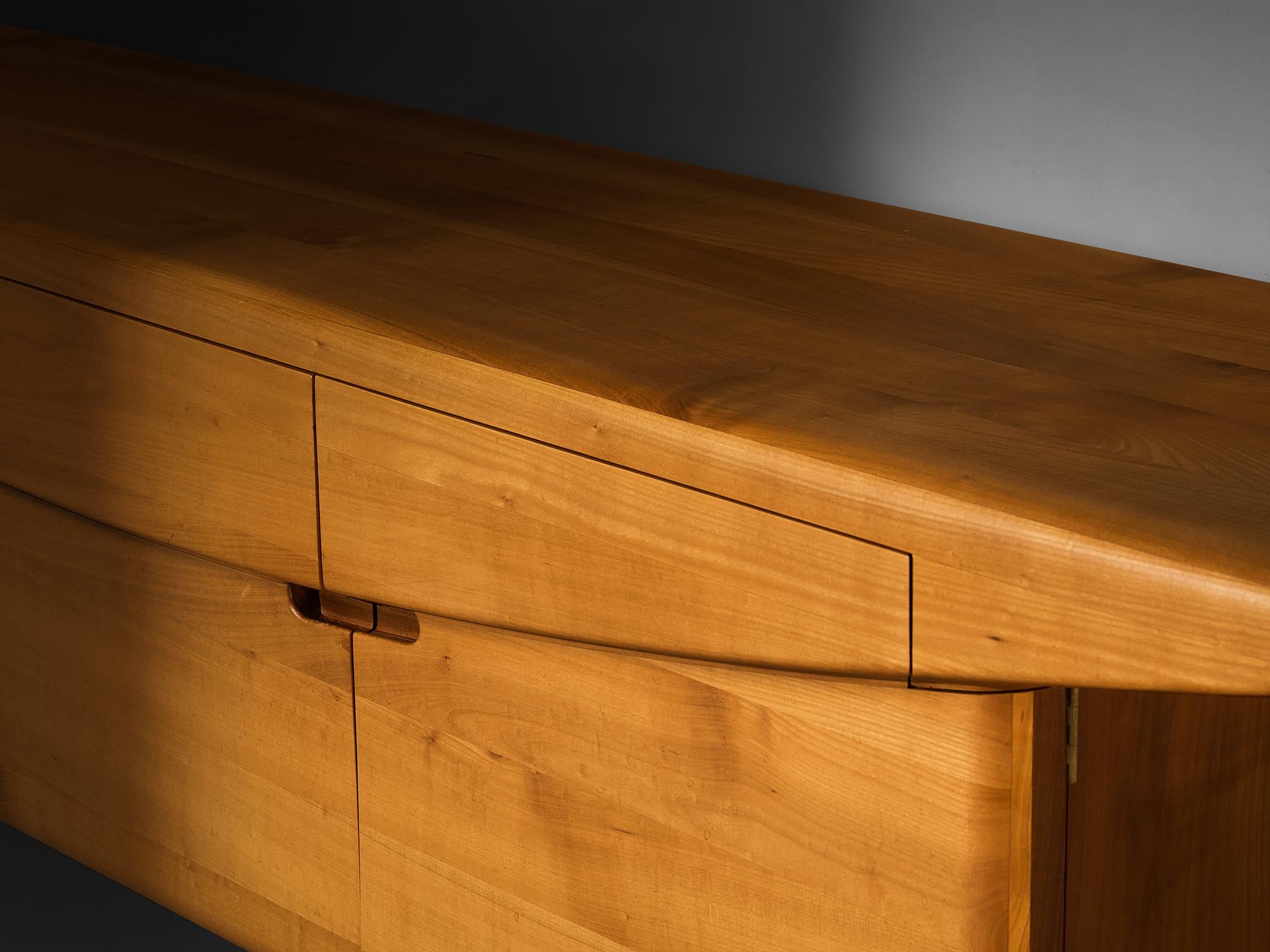 Mid-Century Inspired Sculptural Wall Mounted Sideboard in Solid Elm & Brass case pieces and storage cabinets Morentz