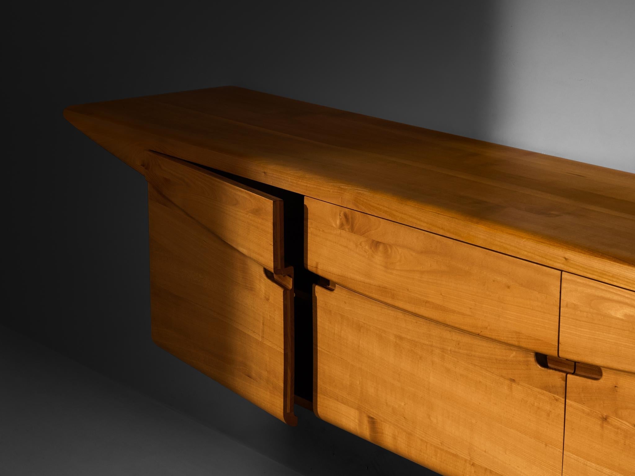 Mid-Century Inspired Sculptural Wall Mounted Sideboard in Solid Elm & Brass case pieces and storage cabinets Morentz