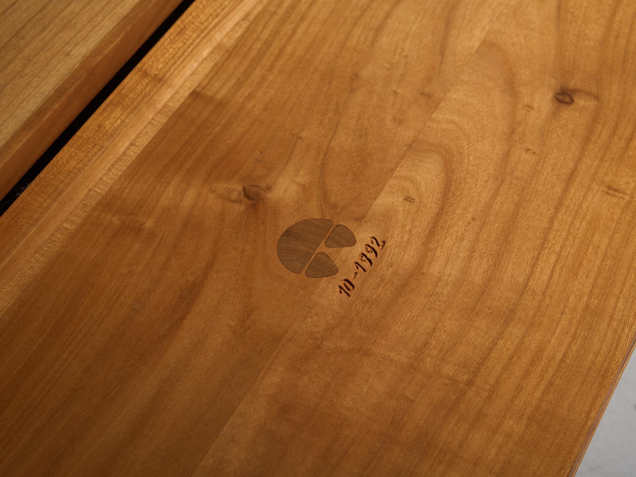 Mid-Century Inspired Sculptural Wall Mounted Sideboard in Solid Elm & Brass case pieces and storage cabinets Morentz