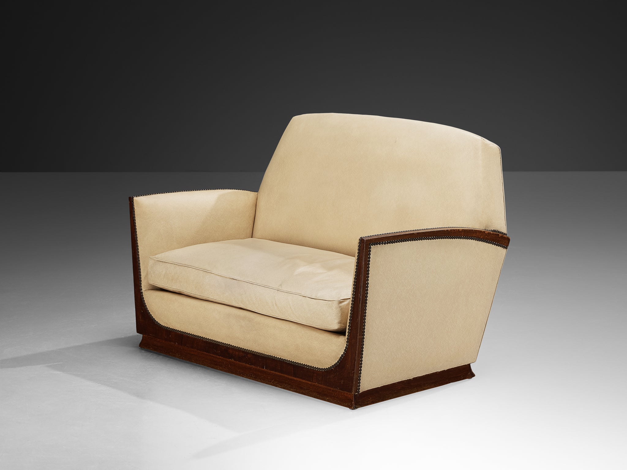 French Art Deco Two Seat Sofa in Off White Upholstery Seating Morentz