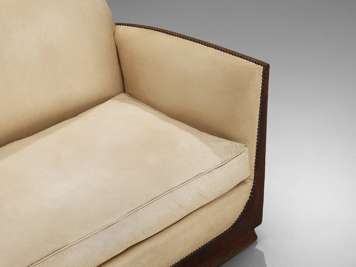 French Art Deco Two Seat Sofa in Off White Upholstery Seating Morentz