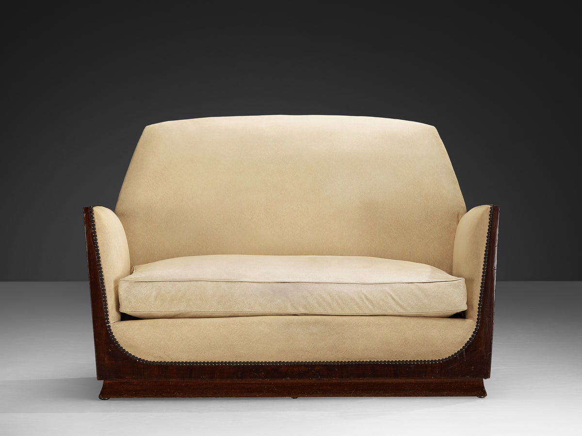 French Art Deco Two Seat Sofa in Off White Upholstery Seating Morentz