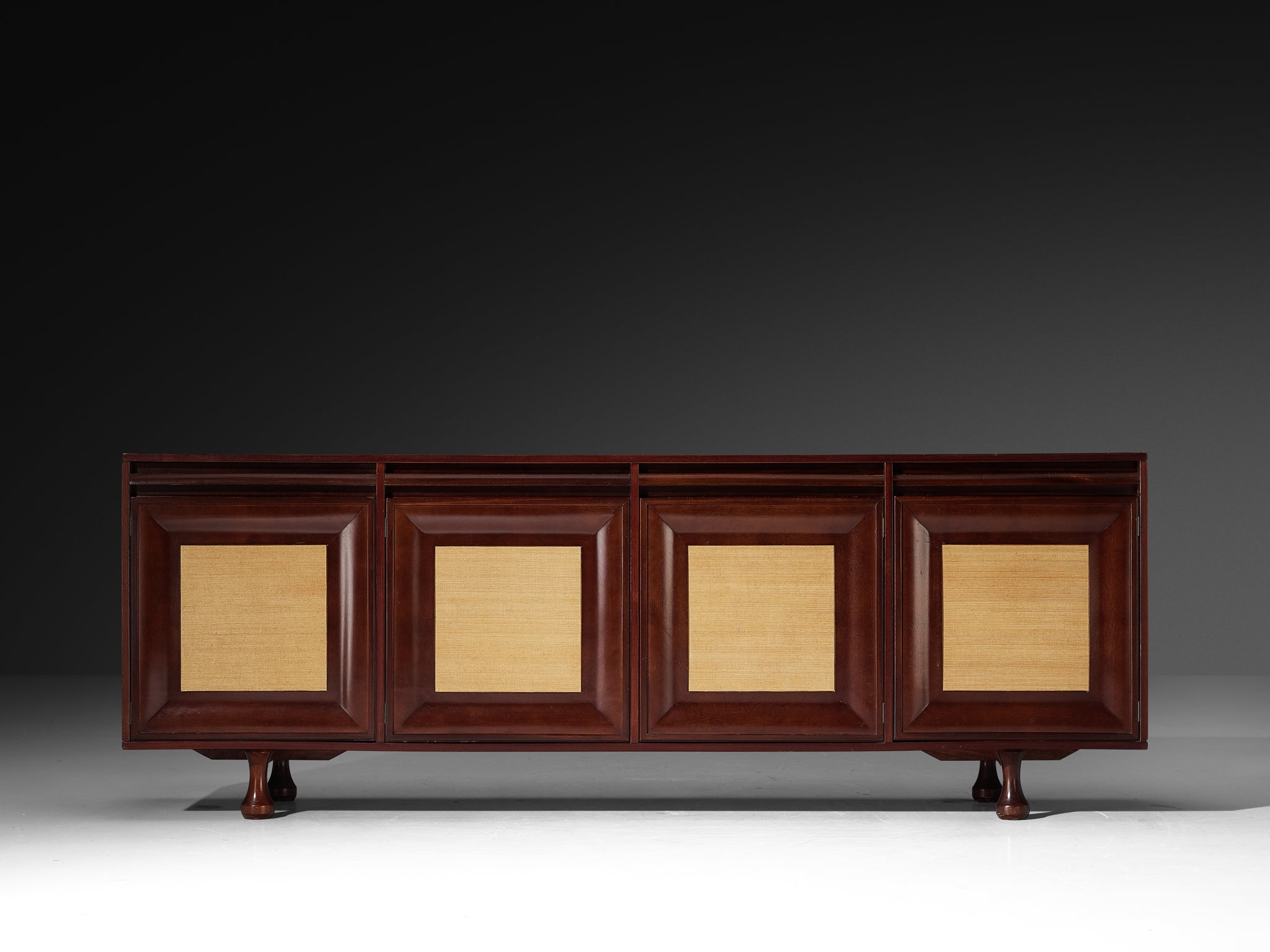 Angelo Mangiarotti for Sorgente dei Mobili Sideboard in Mahogany Grasscloth Case pieces and storage cabinets Morentz