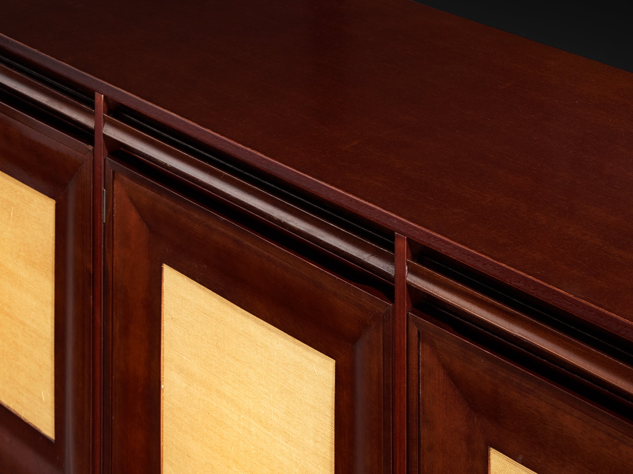 Angelo Mangiarotti for Sorgente dei Mobili Sideboard in Mahogany Grasscloth Case pieces and storage cabinets Morentz