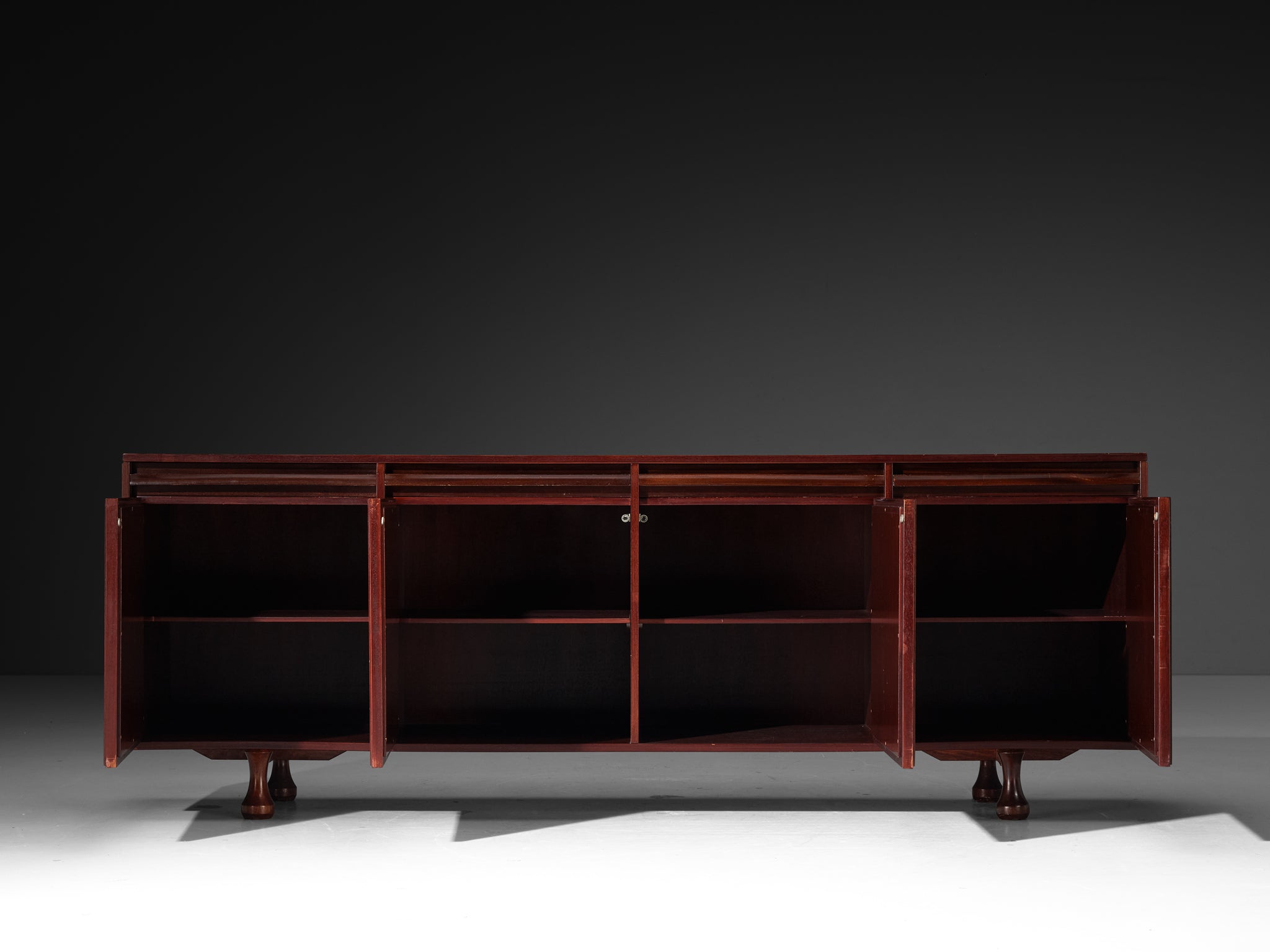 Angelo Mangiarotti for Sorgente dei Mobili Sideboard in Mahogany Grasscloth Case pieces and storage cabinets Morentz
