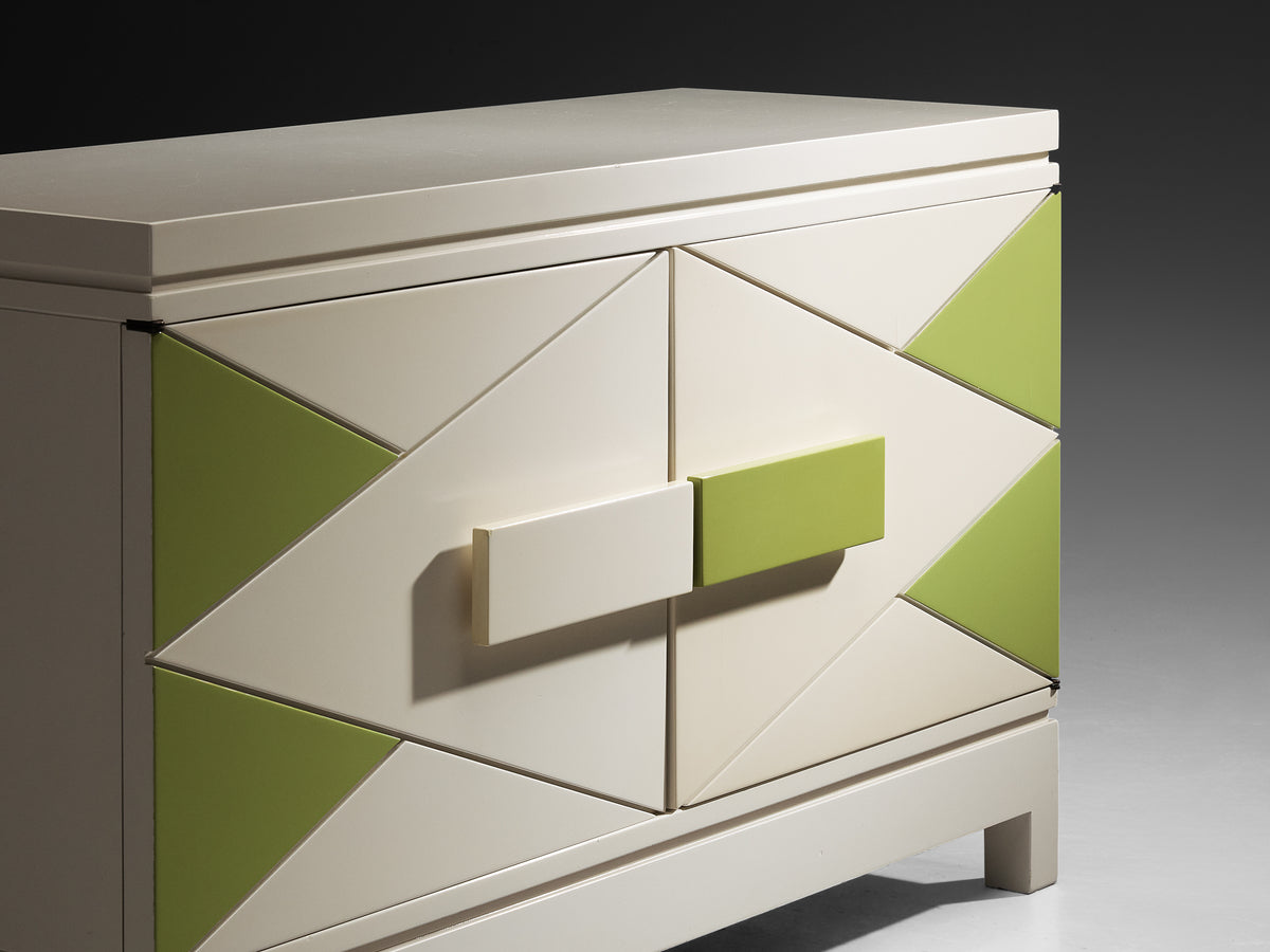 Rare Emiel Veranneman Cabinet in Off-White and Green Lacquered Wood Case pieces and storage cabinets Morentz