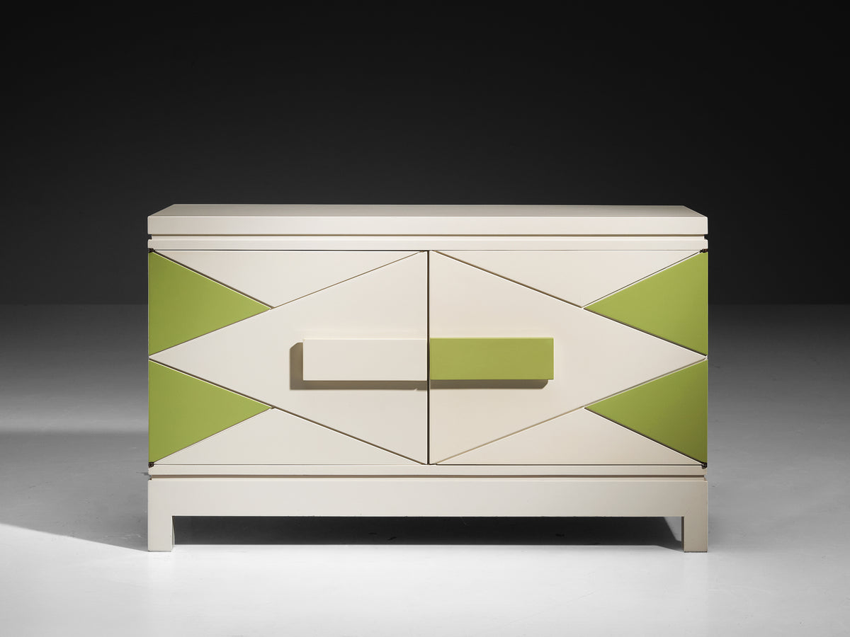 Rare Emiel Veranneman Cabinet in Off-White and Green Lacquered Wood Case pieces and storage cabinets Morentz