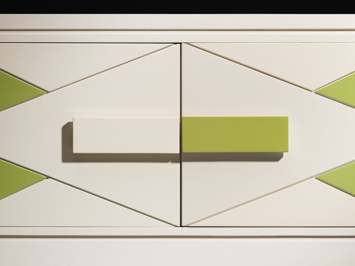 Rare Emiel Veranneman Cabinet in Off-White and Green Lacquered Wood Case pieces and storage cabinets Morentz