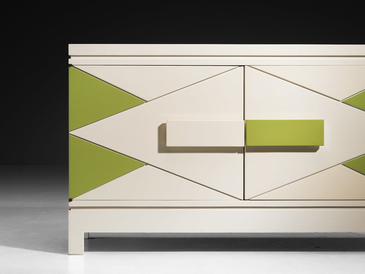 Rare Emiel Veranneman Cabinet in Off-White and Green Lacquered Wood Case pieces and storage cabinets Morentz