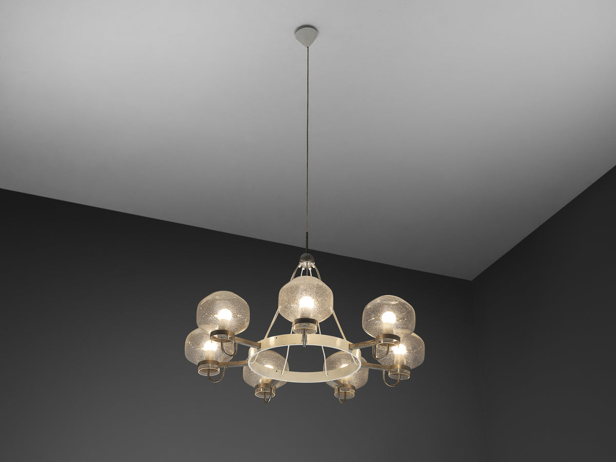 1970s Chandelier in Silver-Colored Metal & Blown Glass Lighting Morentz