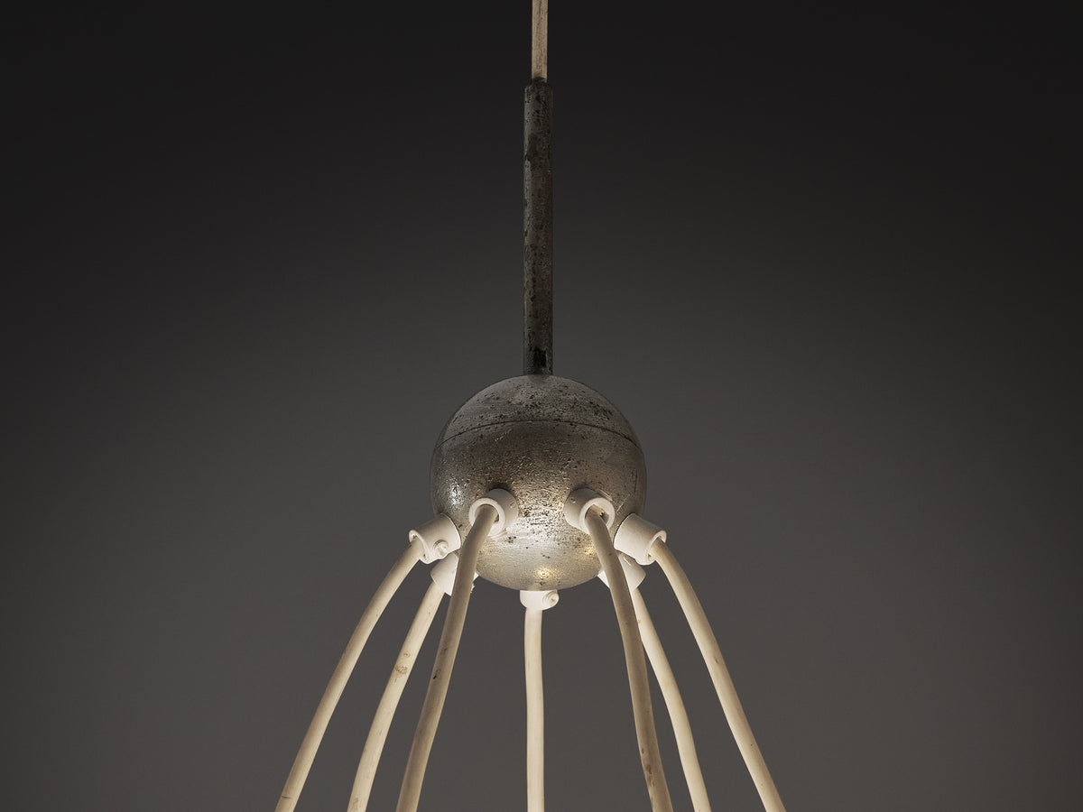 1970s Chandelier in Silver-Colored Metal & Blown Glass Lighting Morentz