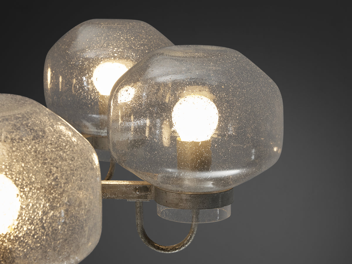 1970s Chandelier in Silver-Colored Metal & Blown Glass Lighting Morentz