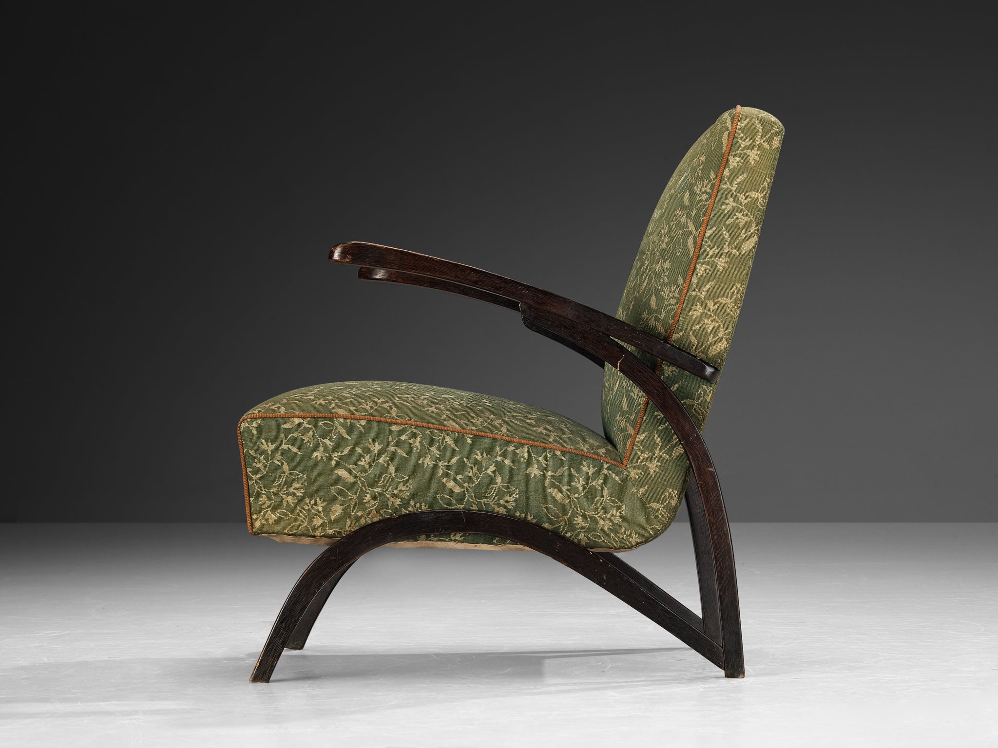 Jindřich Halabala Lounge Chair in Green Floral Upholstery Seating Morentz