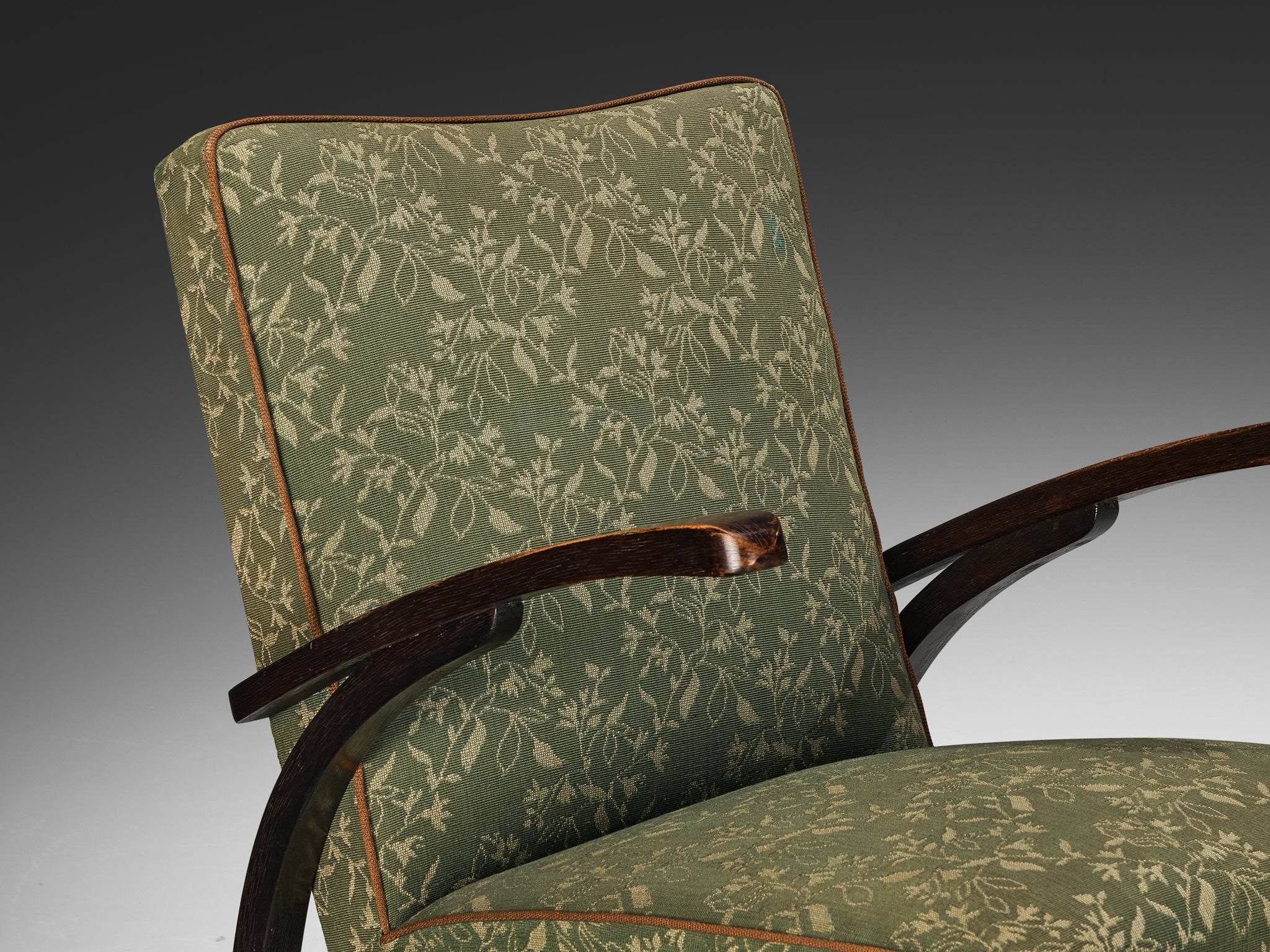 Jindřich Halabala Lounge Chair in Green Floral Upholstery Seating Morentz