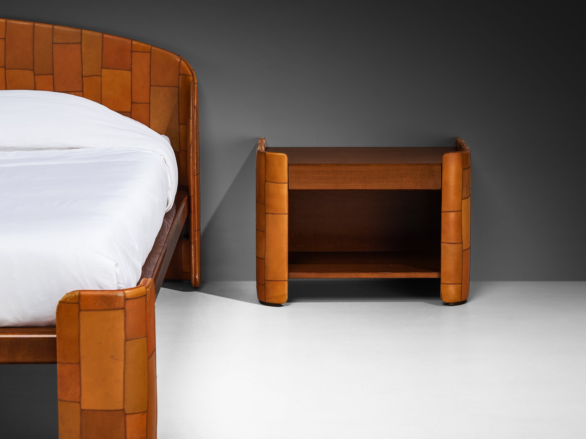Tito Agnoli for Caleido/Poltrona Frau Double Bed with Night Stands in Patchwork Leather More Furniture and Collectibles Morentz