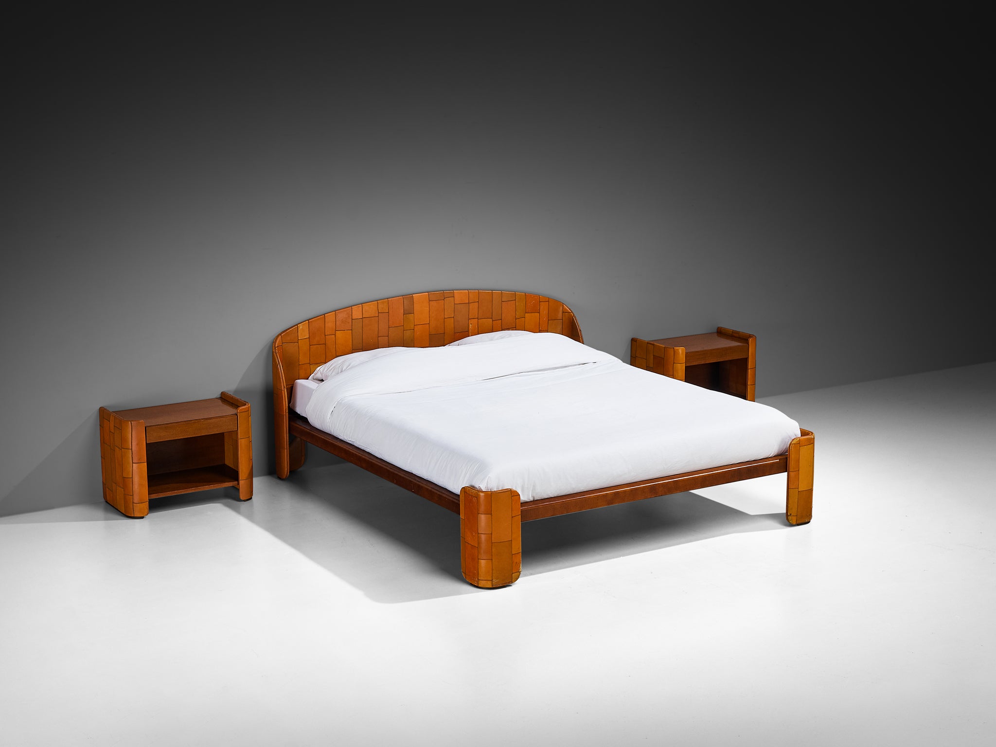 Tito Agnoli for Caleido/Poltrona Frau Double Bed with Night Stands in Patchwork Leather More Furniture and Collectibles Morentz