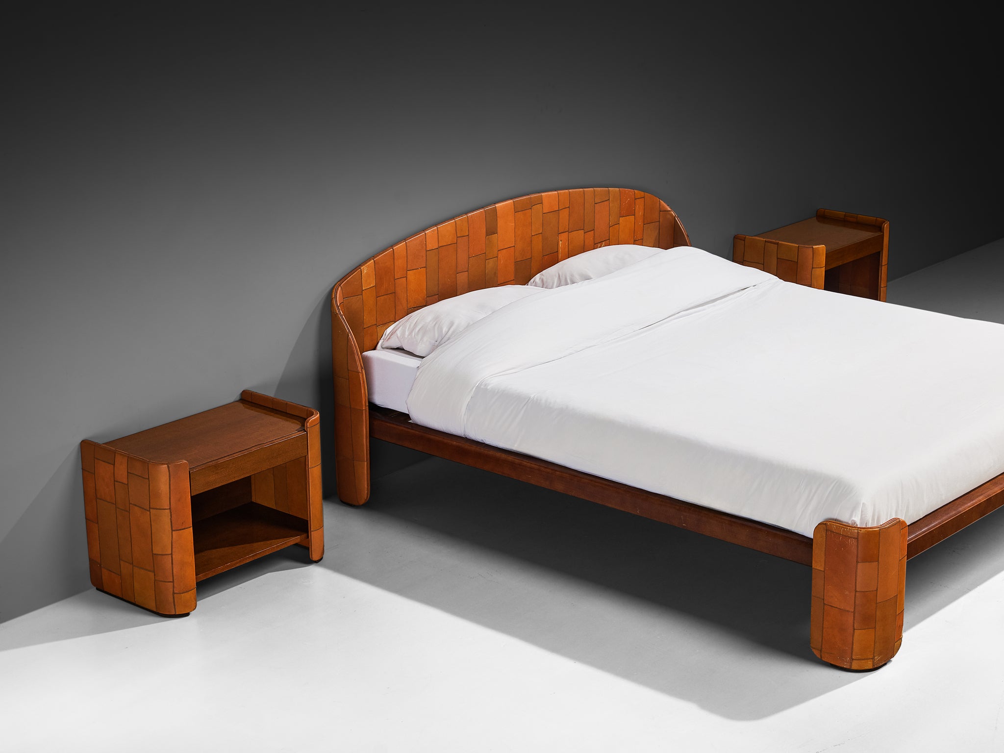 Tito Agnoli for Caleido/Poltrona Frau Double Bed with Night Stands in Patchwork Leather More Furniture and Collectibles Morentz
