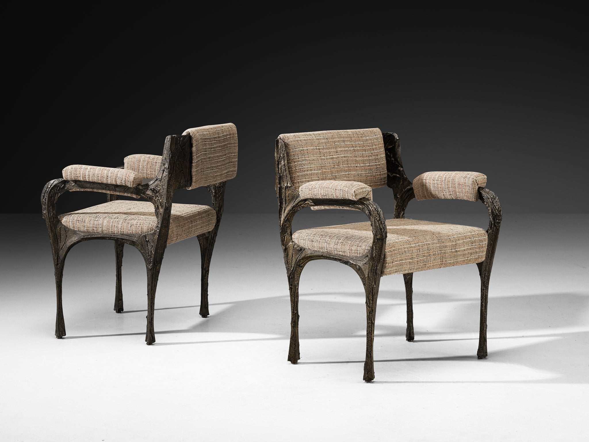 Paul Evans for Directional Sculpted Bronze Dining Chairs Seating Morentz