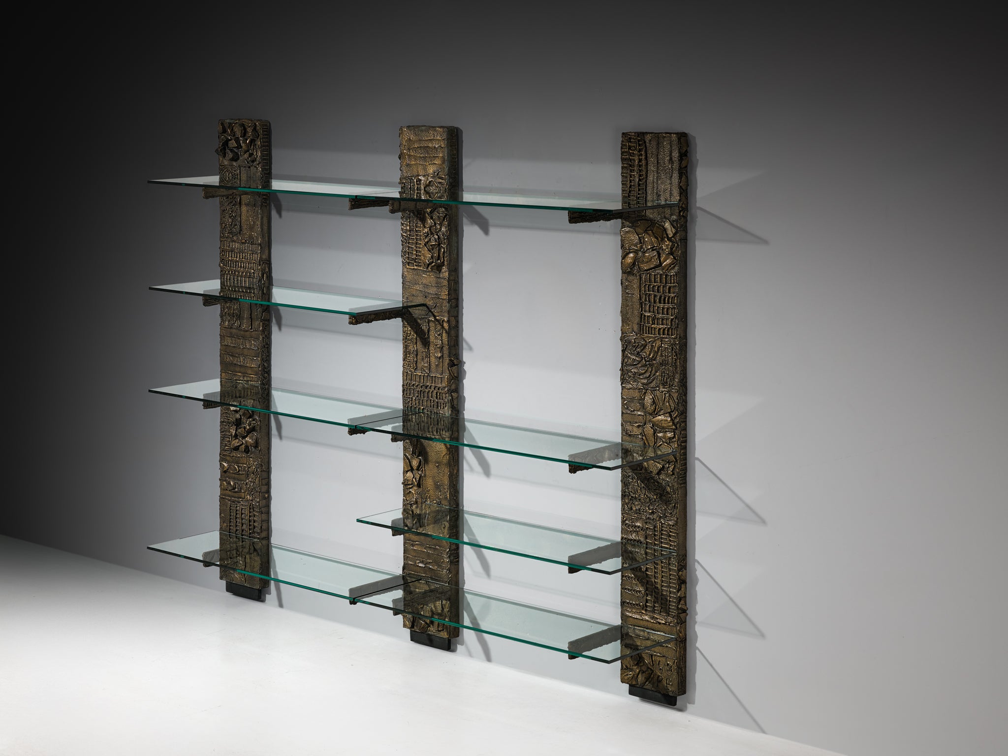 Paul Evans for Directional 'PE 68' Wall Unit in Bronzed Resin and Glass Case pieces and storage cabinets Morentz