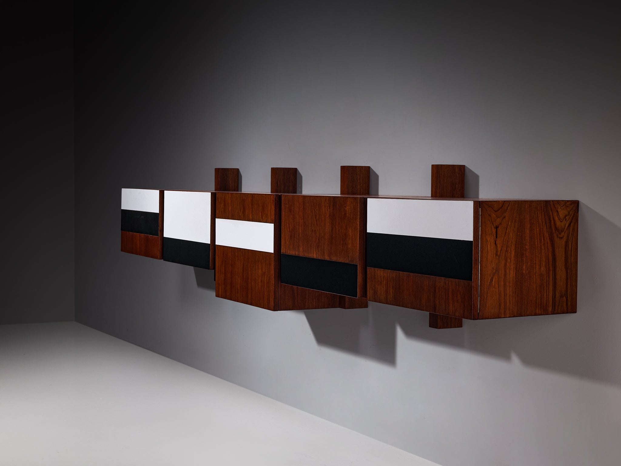 Mid-Century Modern Wall-Mounted Sideboard in Teak Case pieces and storage cabinets Morentz