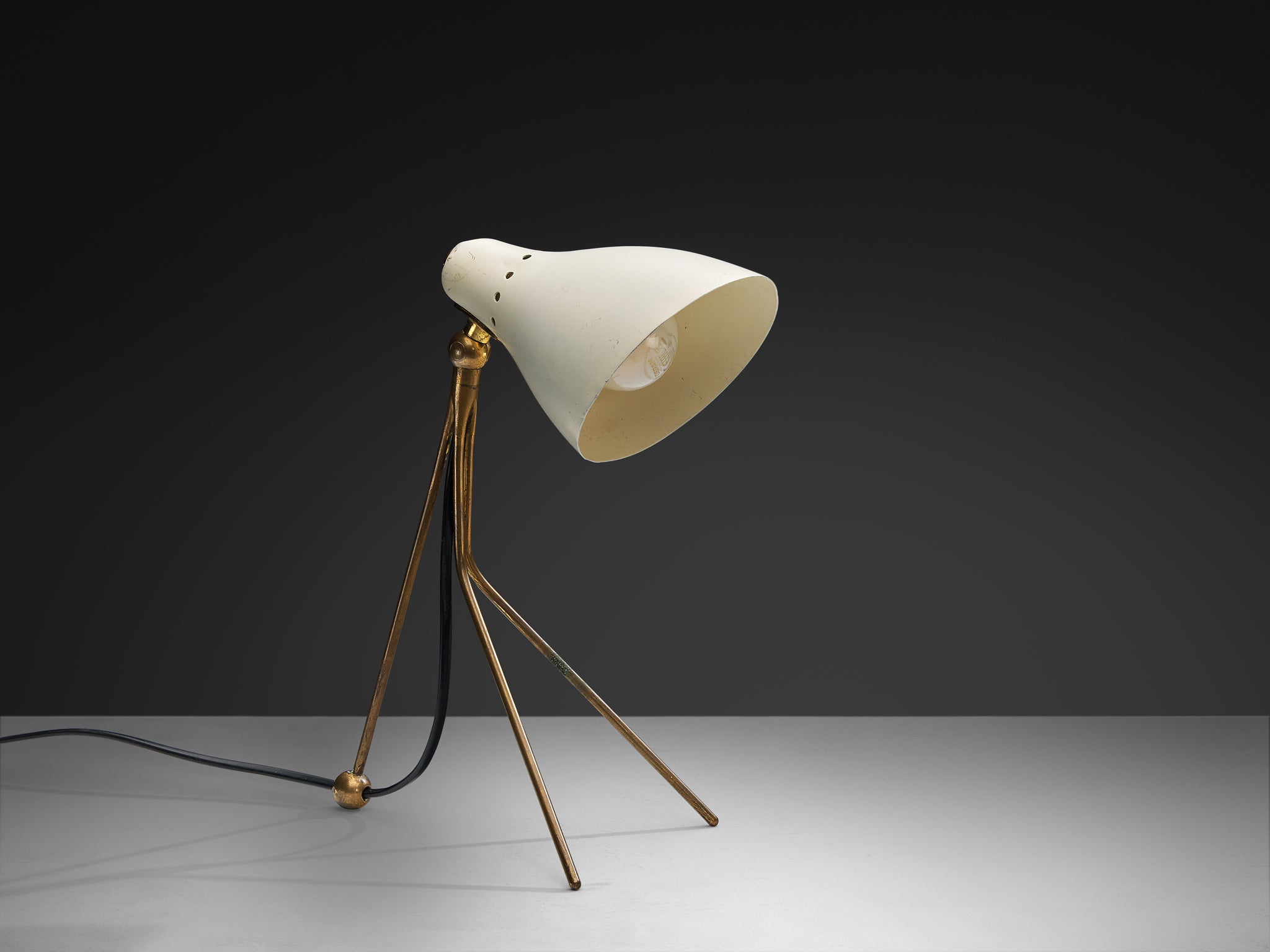 1950s Mid-Century Modern Italian Desk Lamp in Brass with Perforated Sh