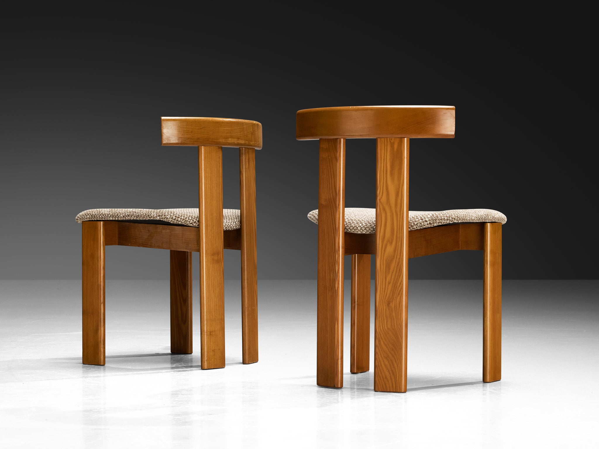 Luigi Vaghi for Former Set of Eight Dining Chairs in Ash and Woven Fabric Seating Morentz