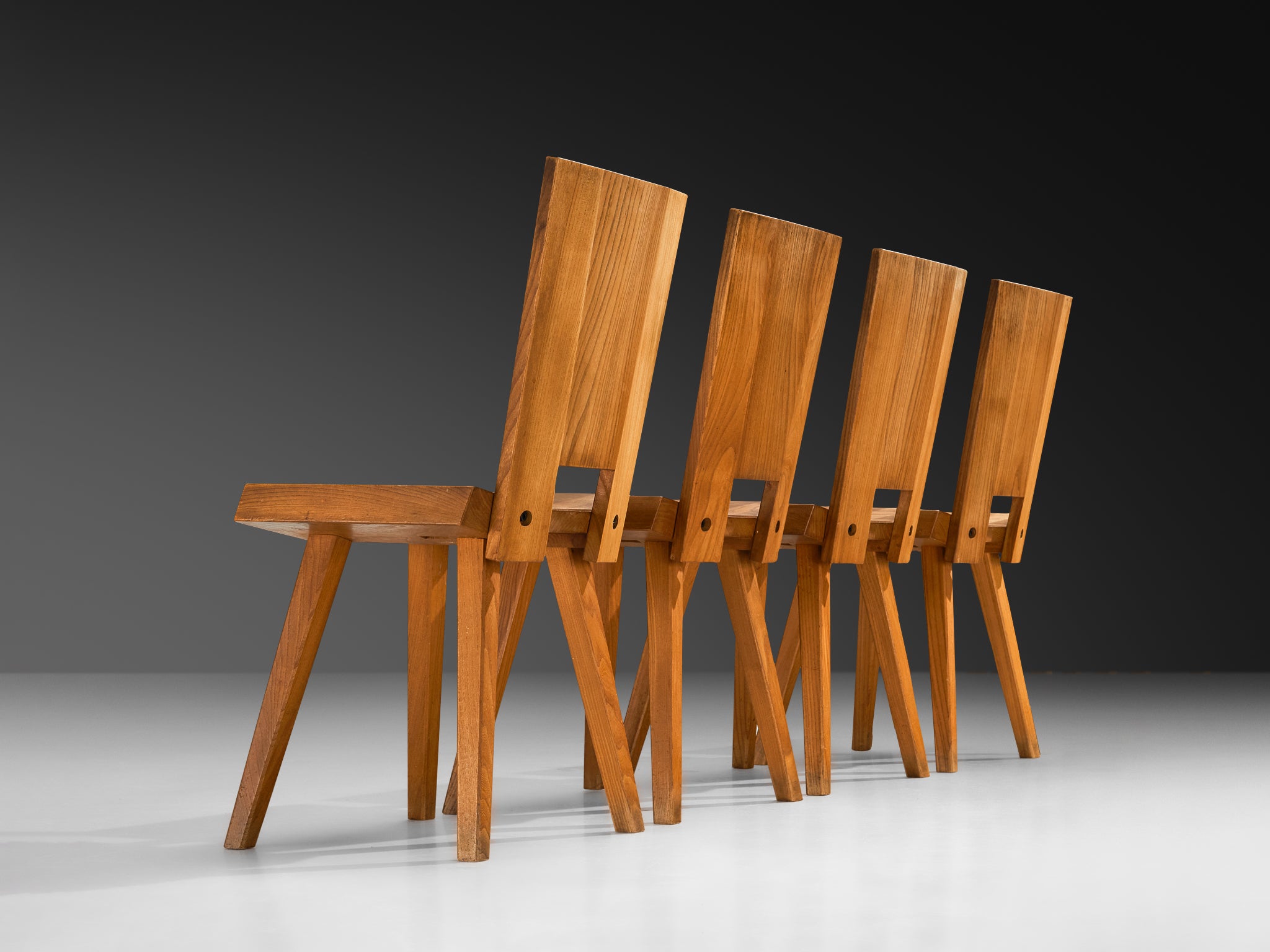 Atelier C. Demoyen Set of Four Dining Chairs in Solid Elm Seating Morentz